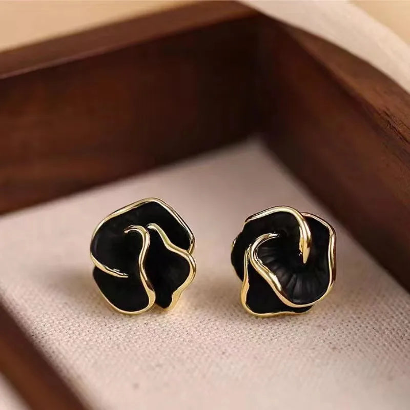 Black Flower Stud Earrings
