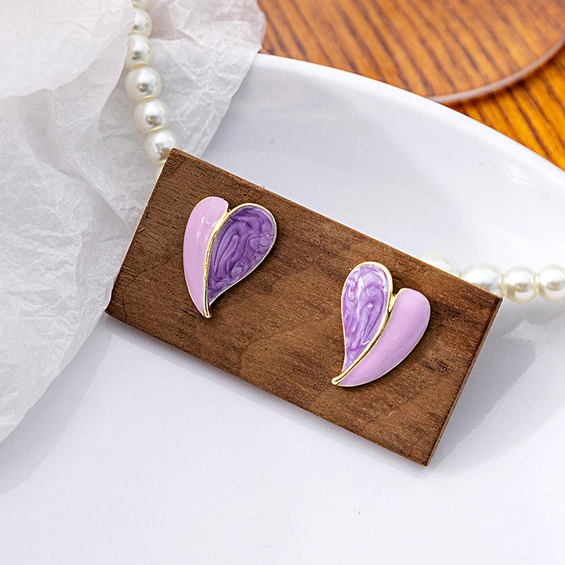 Pink Enamel Heart Earrings