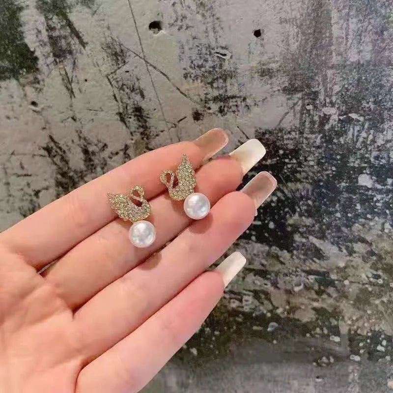 Swan and Pearl Earrings
