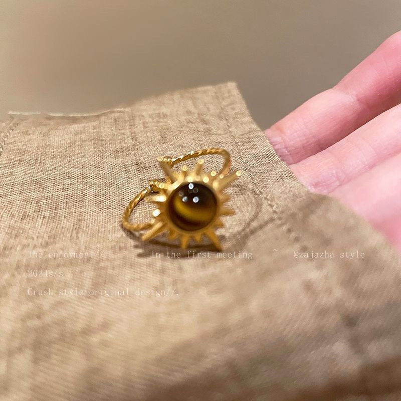 Golden Sunflower Tiger Eye Ring