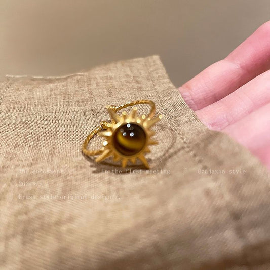 Golden Sunflower Tiger Eye Ring