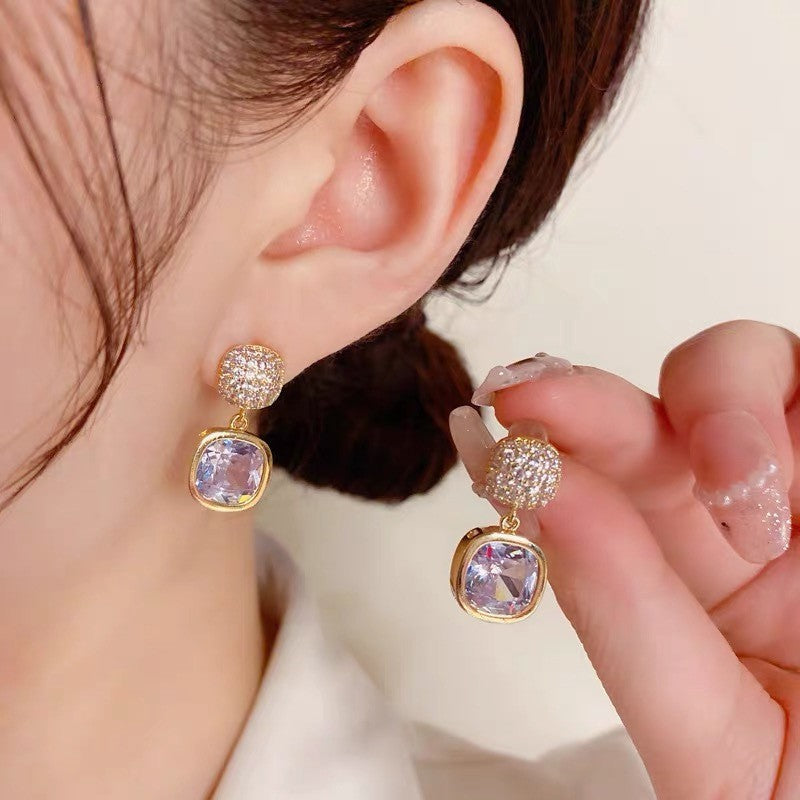 Simple square zircon earrings