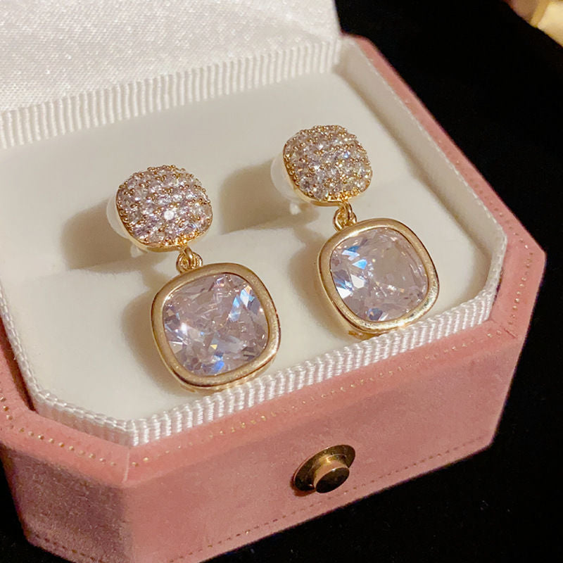 Simple square zircon earrings