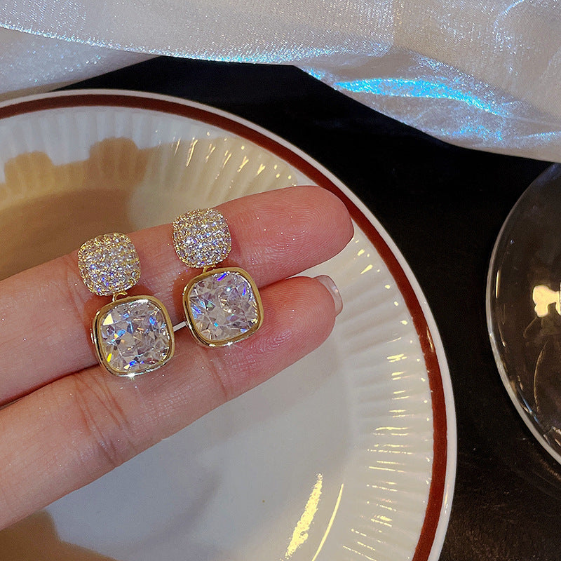 Simple square zircon earrings