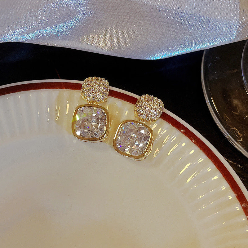 Simple square zircon earrings