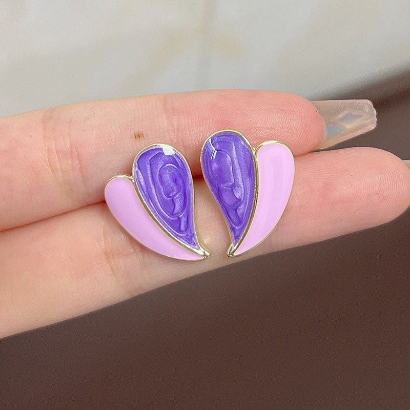 Pink Enamel Heart Earrings