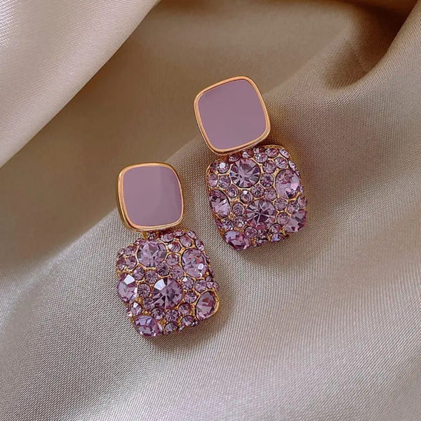 Purple Square Crystal Earrings