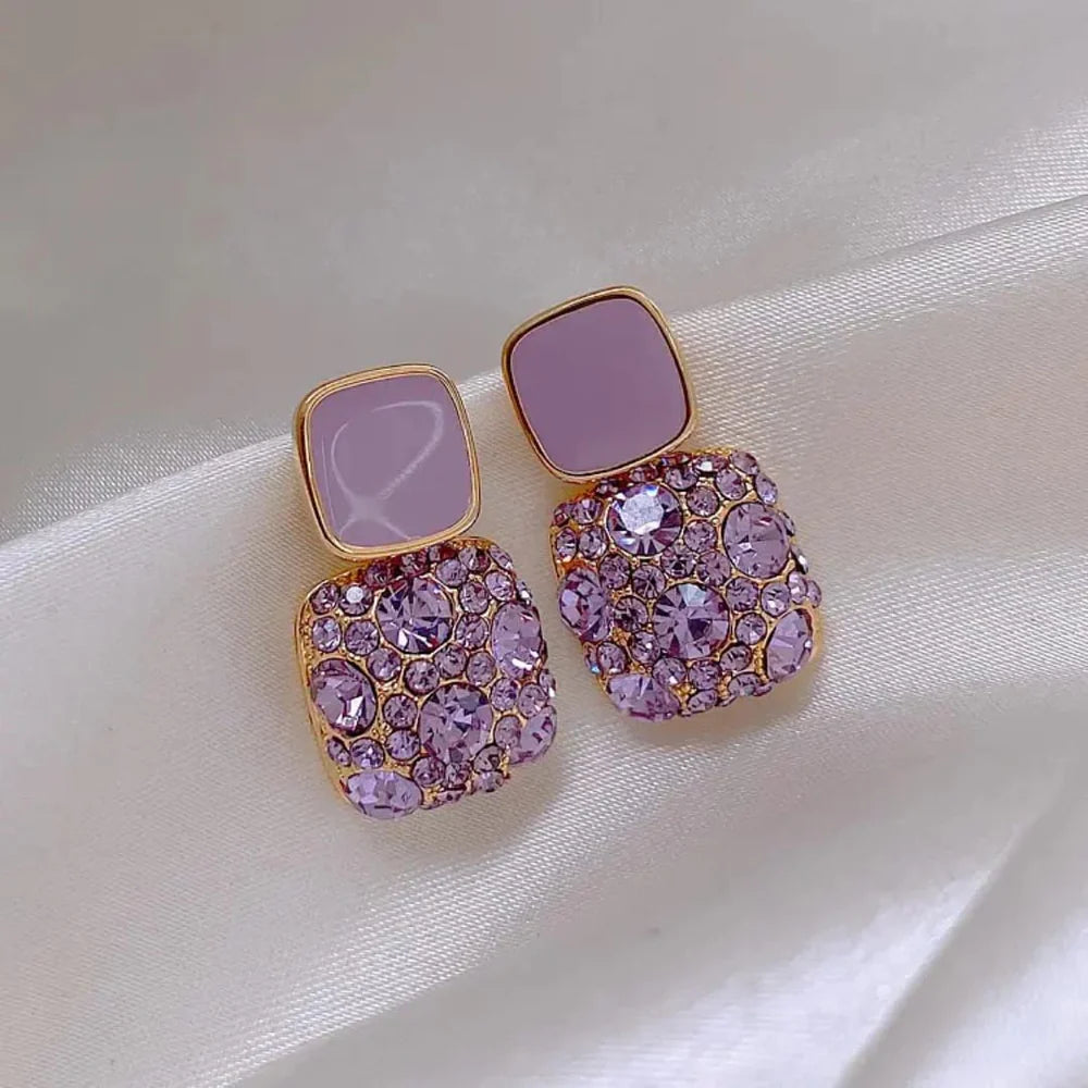 Purple Square Crystal Earrings