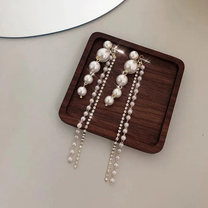 Long Pearl Dangle Earrings