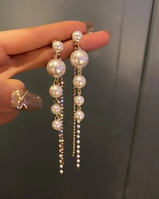 Long Pearl Dangle Earrings