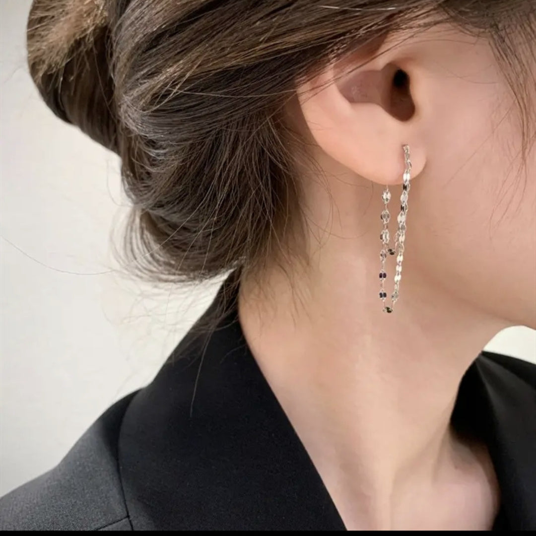 Double Layered Tassel Chain Earrings