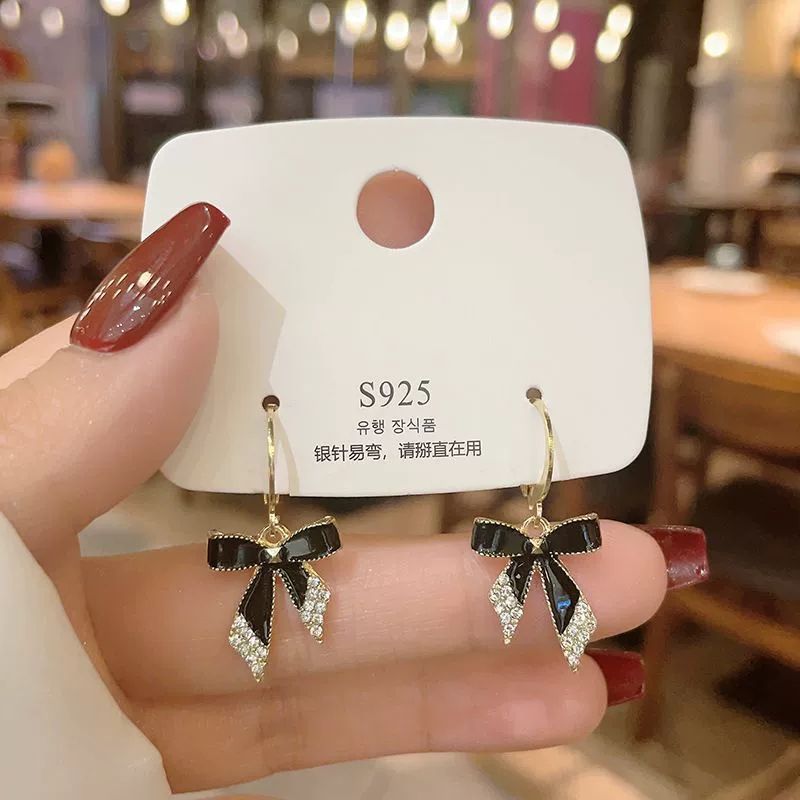 Black Bow Micro Diamond Earrings