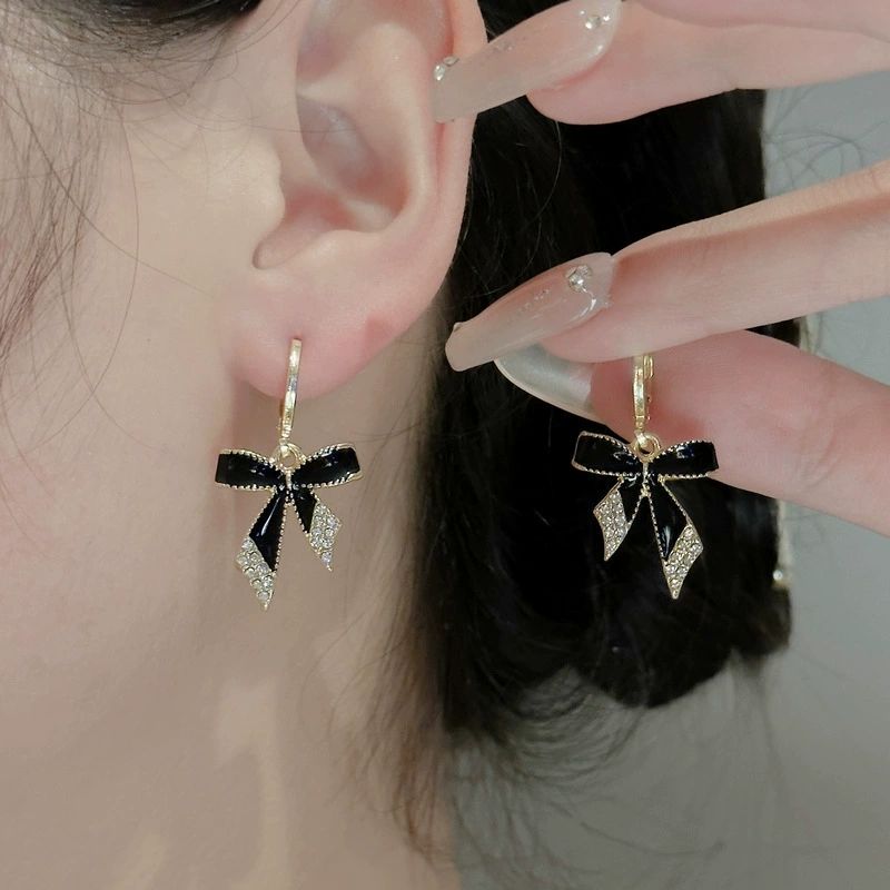 Black Bow Micro Diamond Earrings