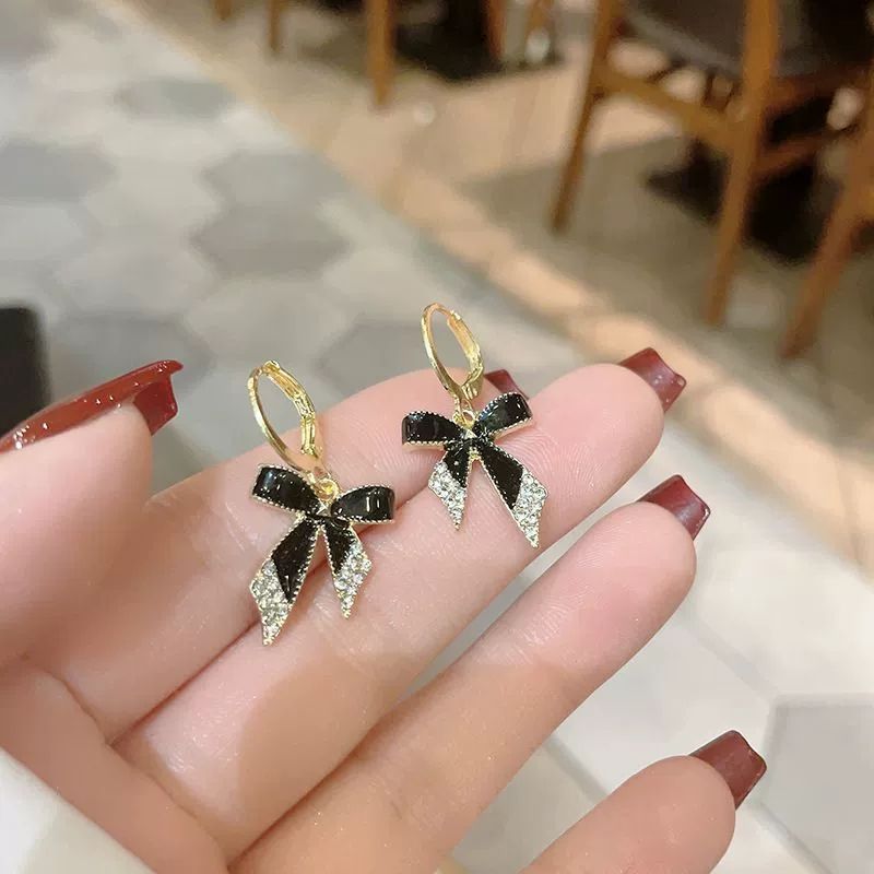 Black Bow Micro Diamond Earrings