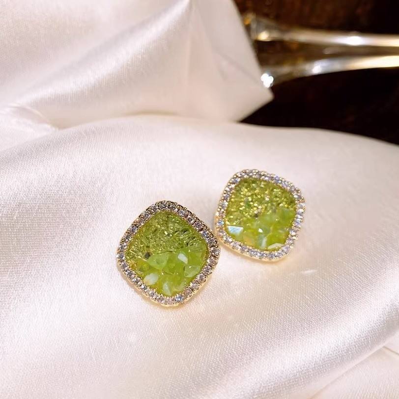 Green Color Beading Ear Studs