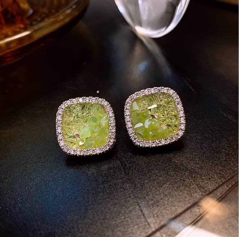 Green Color Beading Ear Studs