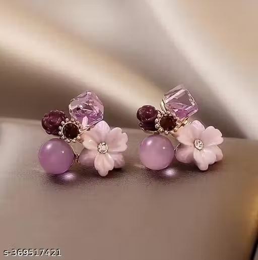 Purple Crystal Flower Stud Earrings