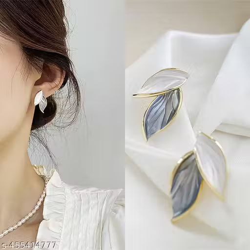 Blue White Leaf Earrings