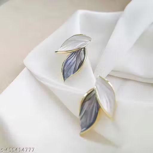 Blue White Leaf Earrings