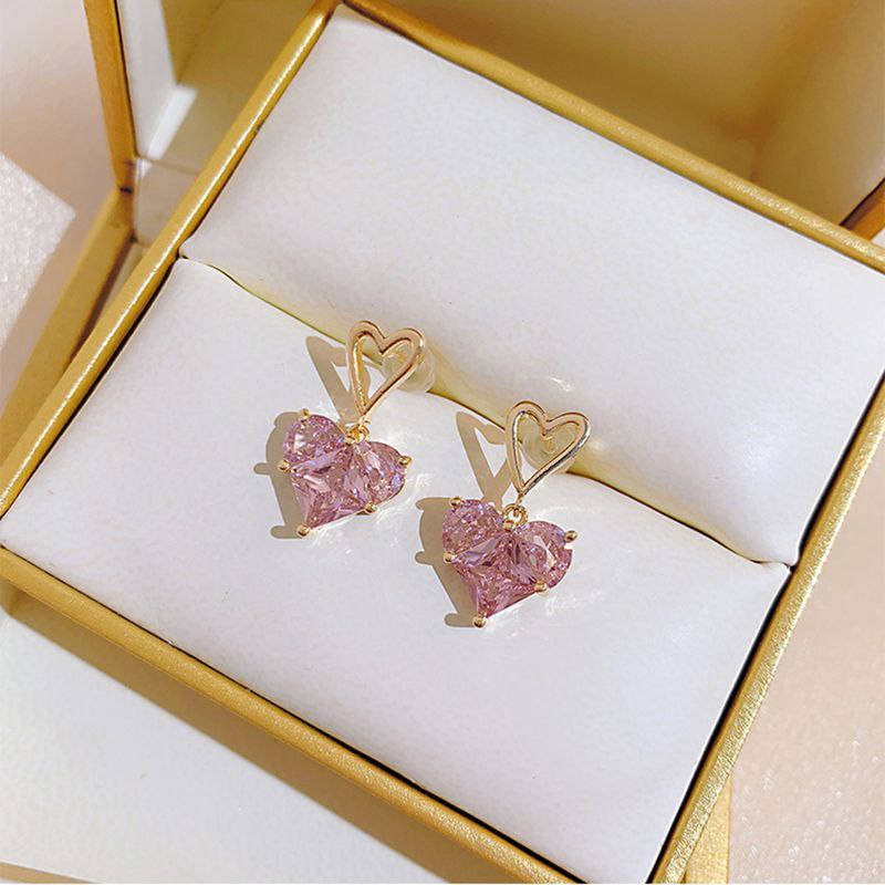Pink Crystal Heart Earrings