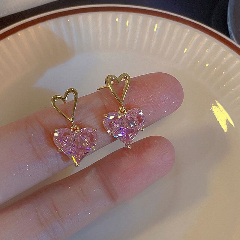 Pink Crystal Heart Earrings
