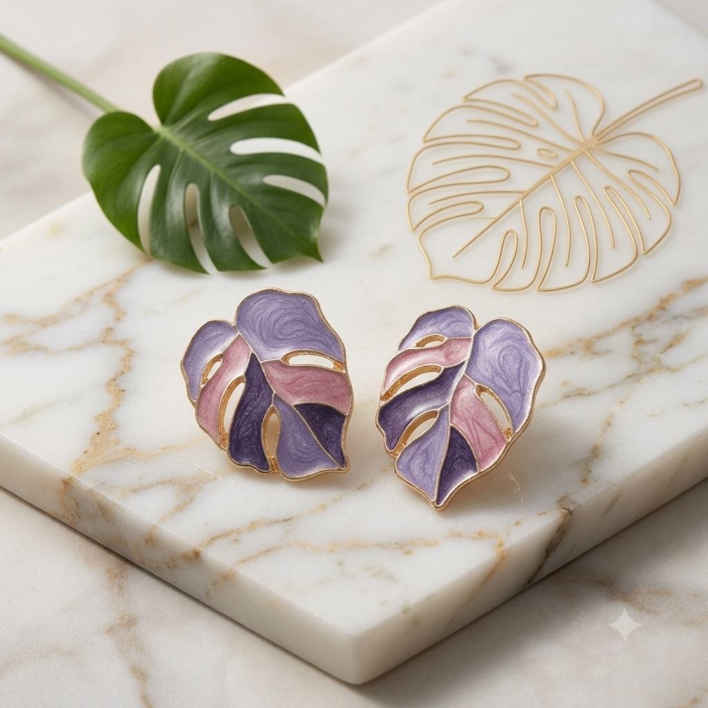 Enamel Leaf Stud Earrings