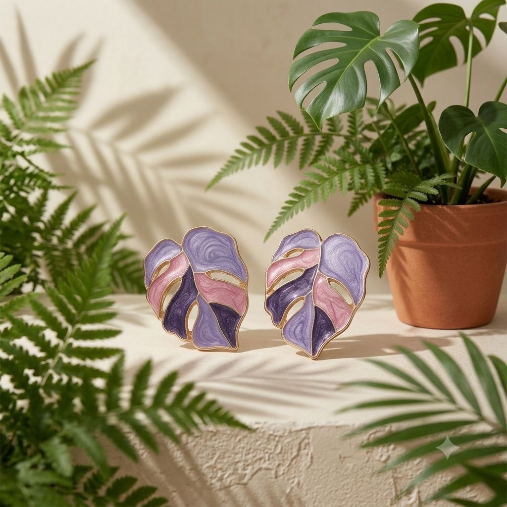 Enamel Leaf Stud Earrings