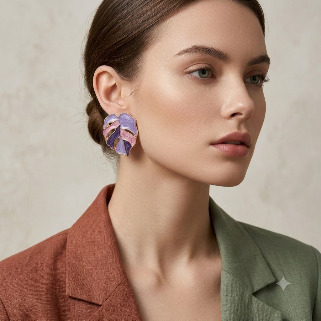Enamel Leaf Stud Earrings