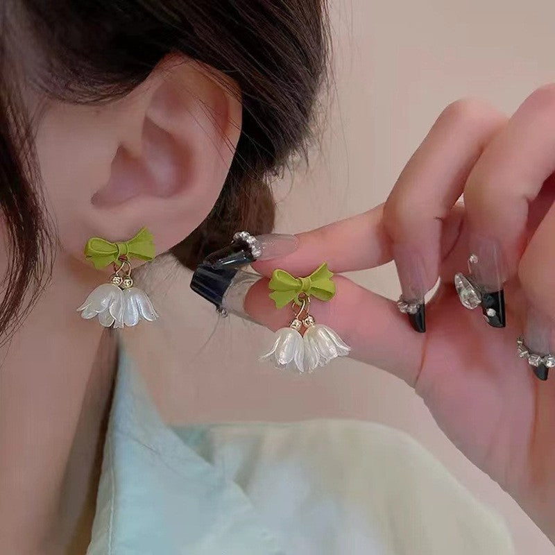 White Green Bell Earrings