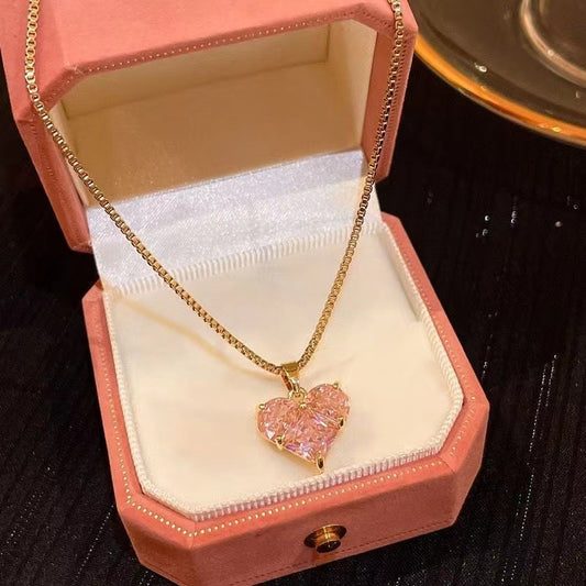 Pink Crystal Heart Necklace