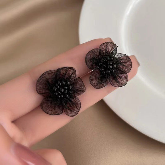 Korean Black Petal Lace Earrings