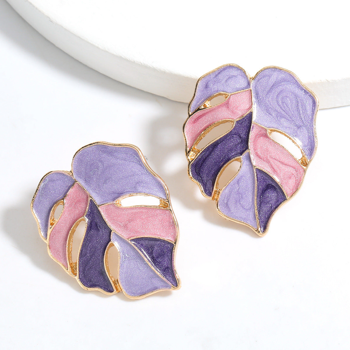 Enamel Leaf Stud Earrings