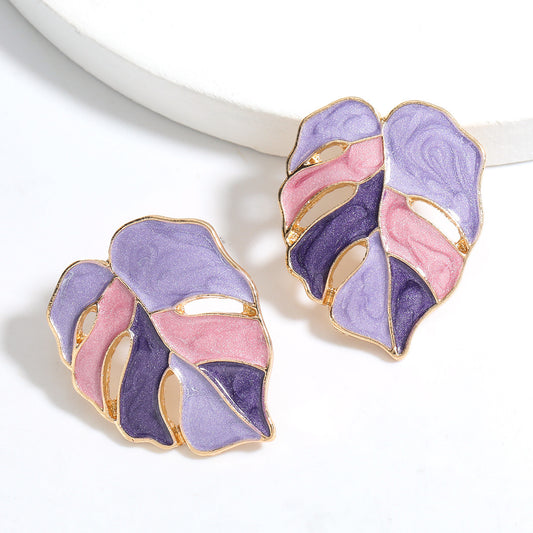 Enamel Leaf Stud Earrings