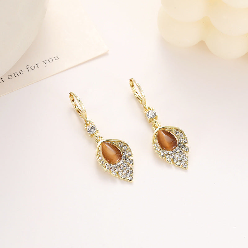 Leaf Tassel Brown Opal Earrings