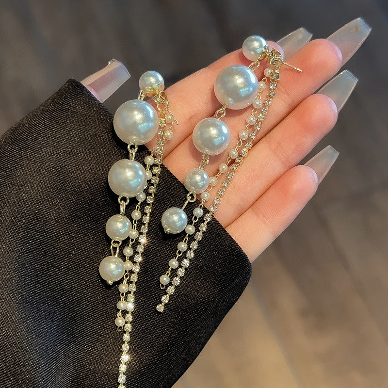 Long Pearl Dangle Earrings