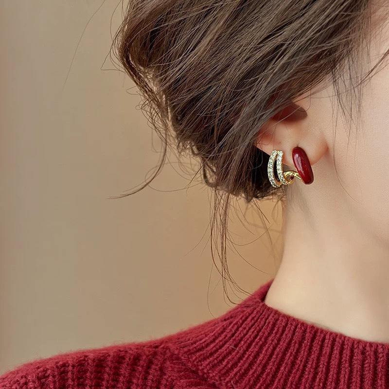 French Retro Style Multi-Layered Stud Drop Earrings