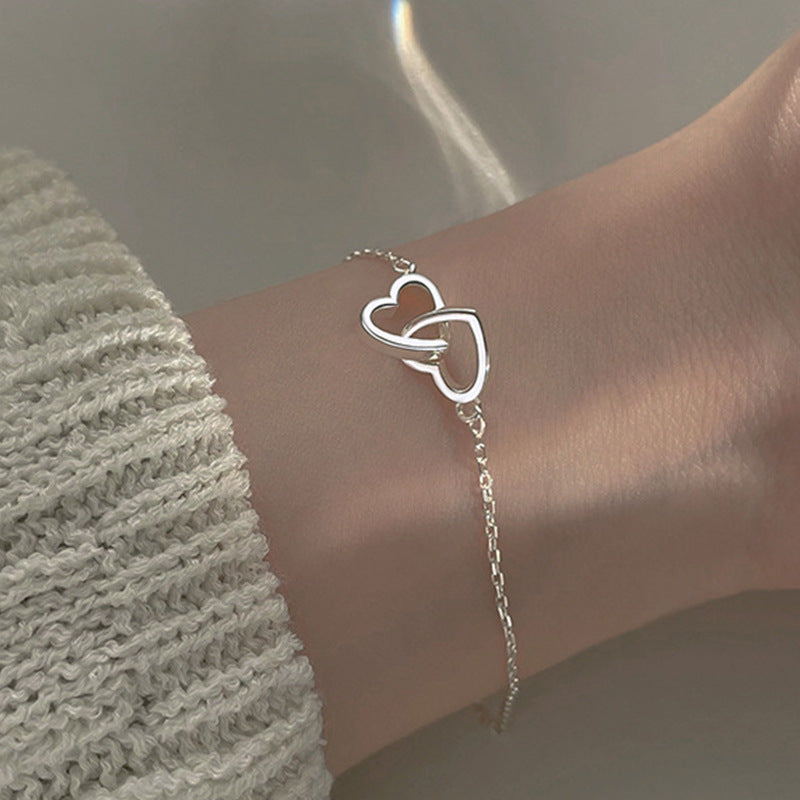 Double Heart Bangle Bracelet
