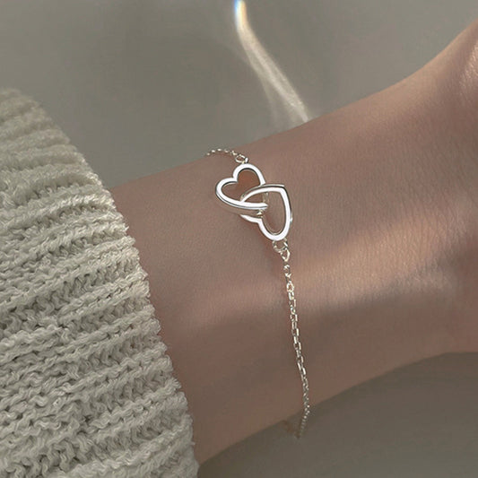 Double Heart Bangle Bracelet