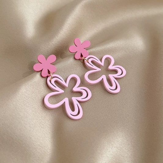 Pink Hollowed-out Flower Earrings
