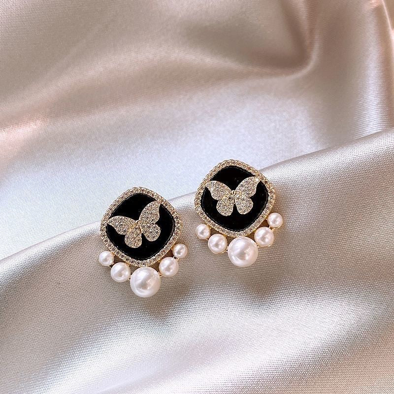 Black Square Butterfly Earrings