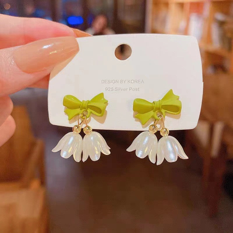 White Green Bell Earrings
