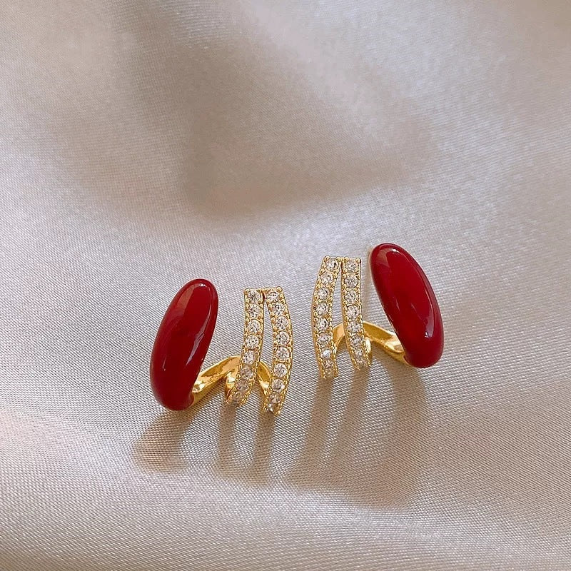 French Retro Style Multi-Layered Stud Drop Earrings