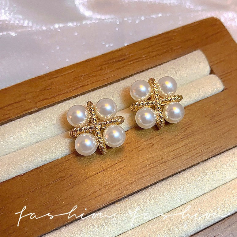 French Cross Pearl Earrings