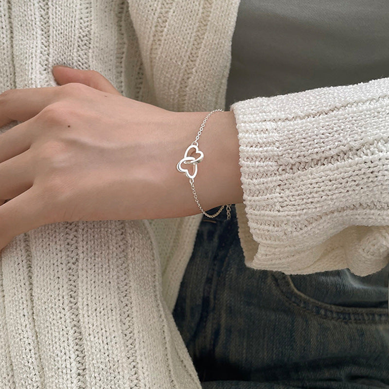 Double Heart Bangle Bracelet