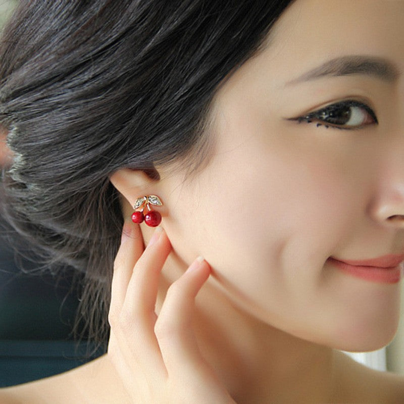 Red Petite Cherry Stud Earrings
