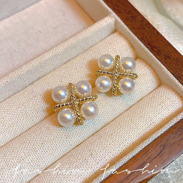 French Cross Pearl Earrings