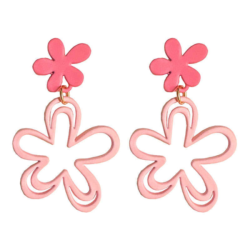 Pink Hollowed-out Flower Earrings