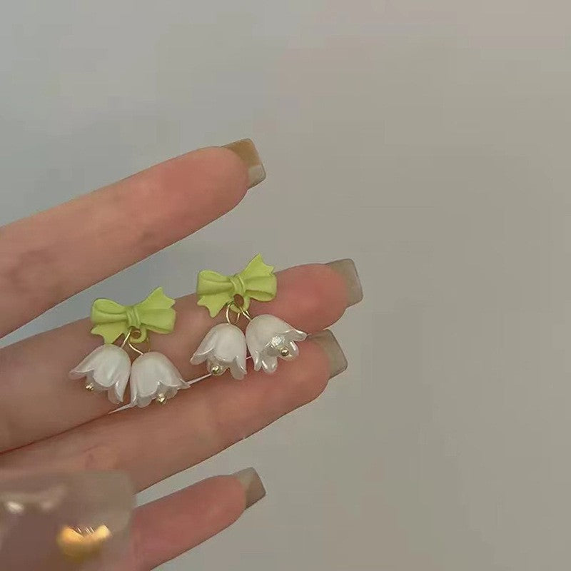 White Green Bell Earrings