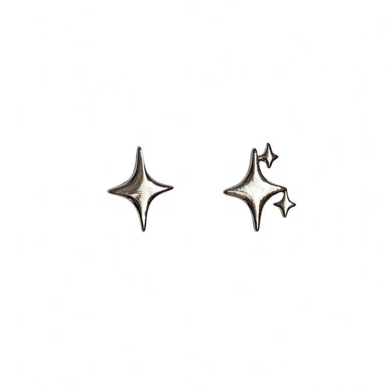 Silver Glossy Star Shape Stud Earrings