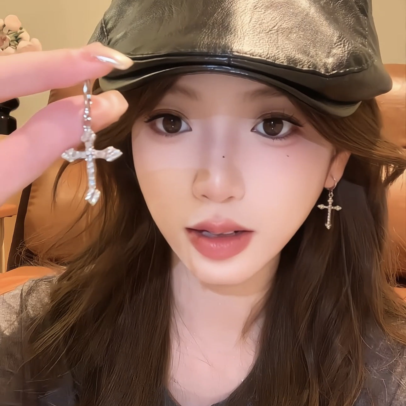 White Gold Cross Hoop